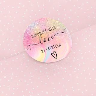 Handmade love pastel rainbow marble glitter classic round sticker