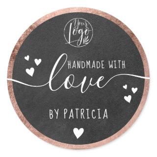 Handmade love script logo hearts rose gold chalk classic round sticker