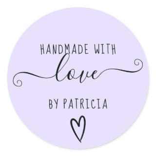 Handmade love typography minimalist  purple classic round sticker
