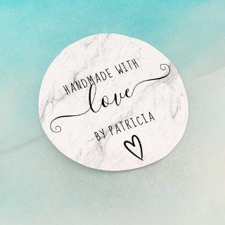 Handmade love typography minimalist white marble classic round sticker