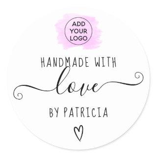 Handmade love typography purple brushstroke classic round sticker