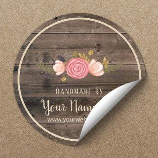 Handmade Product Vintage Floral Rustic Wood Classic Round Sticker