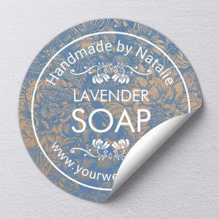 Handmade Soap Making Vintage Blue Floral Kraft Classic Round Sticker