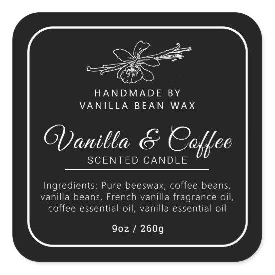 Handmade vanilla coffee candle mono ingredients square sticker