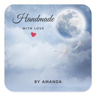 Handmade with Love Beautiful Blue Sky with Swans Square Sticker