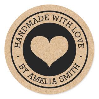 Handmade with love black and Kraft paper look Classic Round Sticker