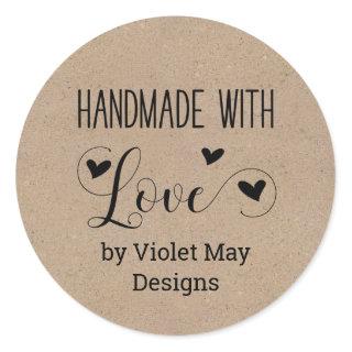Handmade with Love by Custom Name - Kraft Look Classic Round Sticker