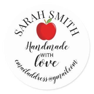 Handmade with love company name apple classic round sticker