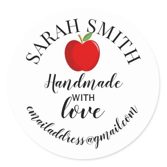 Handmade with love company name apple classic round sticker
