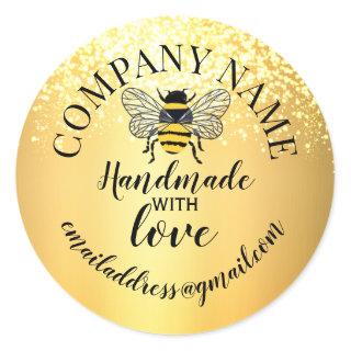 Handmade with love company name bee classic round  classic round sticker