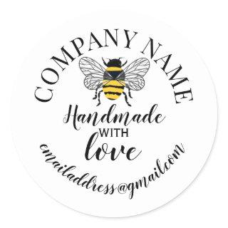 Handmade with love company name bee classic round sticker