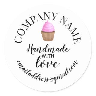 Handmade with love company name cake classic round sticker