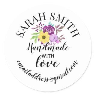 Handmade with love company name floral classic round sticker