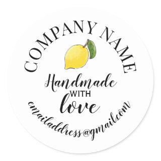 Handmade with love company name Lemon Classic Round Sticker