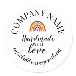 Handmade with love company name rainbow classic round sticker