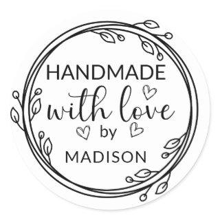 Handmade with Love Custom Name Classic Round Sticker