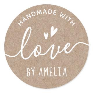 Handmade with love custom name Kraft paper look Classic Round Sticker