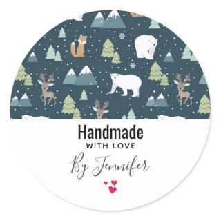 Handmade with Love Cute Christmas Animals Classic Round Sticker