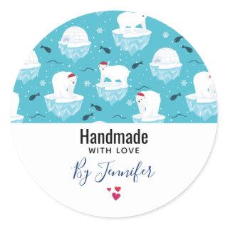 Handmade with Love Cute Christmas Polar Bears Classic Round Sticker