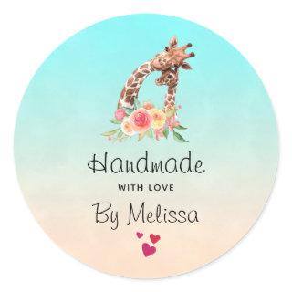 Handmade with Love Cute Giraffe Mom & Baby Classic Round Sticker