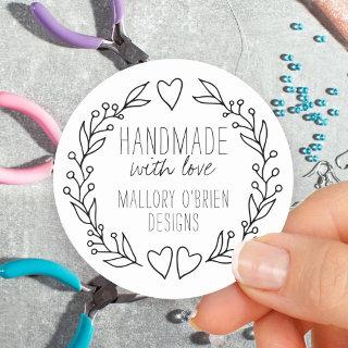 Handmade with Love Doodle Botanical Wreath Classic Round Sticker