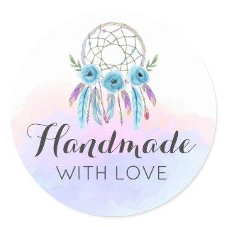 Handmade With Love Dreamcatcher Watercolor Feather Classic Round Sticker