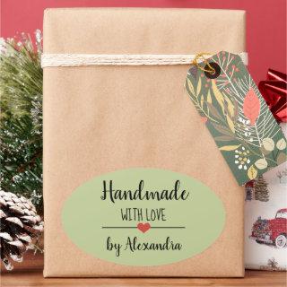Handmade with love green modern oval sticker