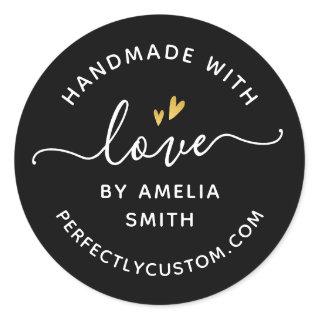 Handmade with love heart custom name URL black Classic Round Sticker