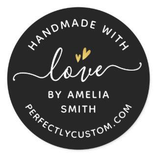 Handmade with love heart custom name URL black Classic Round Sticker