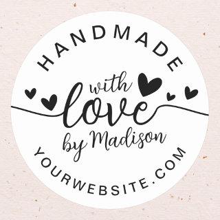 Handmade with Love Heart Name and URL Classic Round Sticker