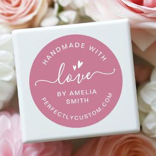 Handmade with love heart name URL rose mauve Classic Round Sticker
