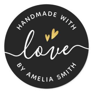 Handmade with love hearts custom name gray paper c classic round sticker