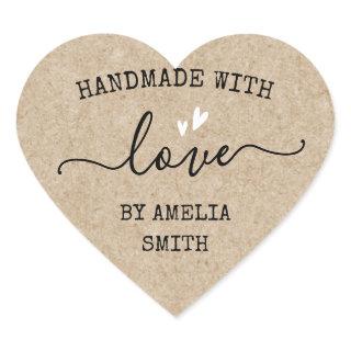 Handmade with love hearts custom name Kraft look Heart Sticker