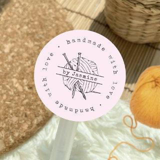 Handmade with Love Knit Small Business Pink Classic Round Sticker