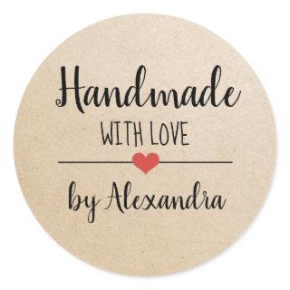 Handmade with love kraft script custom   classic round sticker