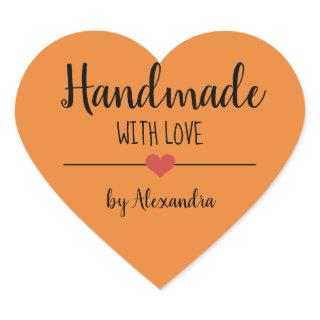 Handmade with love orange script heart heart sticker
