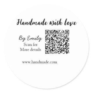 Handmade with love Q R code small business website Classic Round Sticker