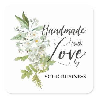 Handmade with Love Quote on Green Floral Garland Square Sticker