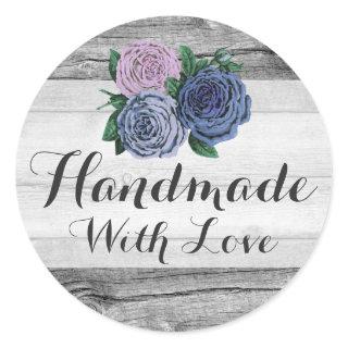Handmade With Love Rustic Country Barn Wood Roses Classic Round Sticker