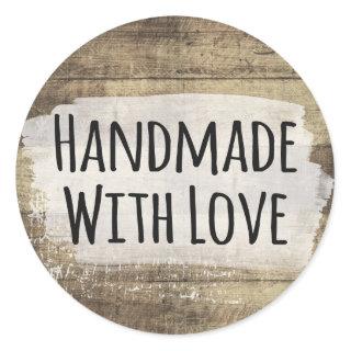 Handmade With Love Rustic Wood Shabby Boards Classic Round Sticker