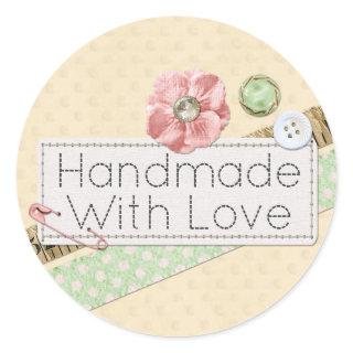 Handmade With Love Sewing Stitches & Buttons Classic Round Sticker
