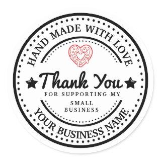 Handmade with love | thank you | black and white  classic round sticker
