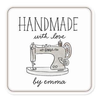 Handmade with Love Vintage Sewing Machine Square Sticker