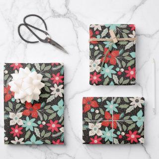 Handpainted Christmas Poinsettia Red White Aqua  Sheets