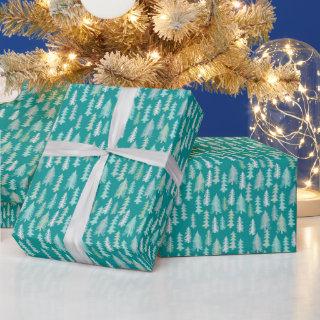 Handpainted Christmas Trees Aqua White Blue Teal