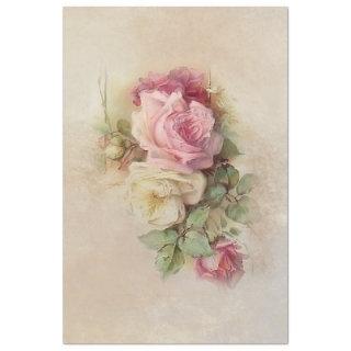 Handpainted Style Vintage Pink and White Roses Tissue Paper
