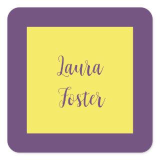Handwriting Elegant Name Indigo & Yellow Color Square Sticker