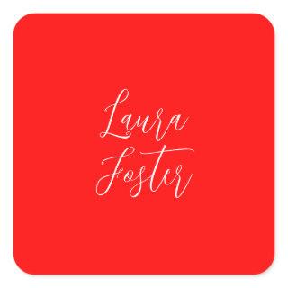Handwriting Elegant Name Red Color Plain Square Sticker