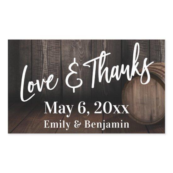 Handwriting Love & Thanks Brown Wooden Barrel Rectangular Sticker