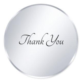 Handwriting Modern Thank You Text Metallic Silver Classic Round Sticker